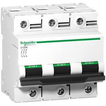 Acti9, Miniature circuit breaker (MCB), Acti9 C120N, 3P, 125A, C curve, 10000A (IEC/EN 60898-1), 10kA (IEC/EN 60947-2)