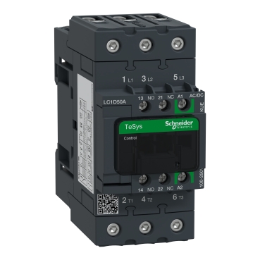 Contactor, TeSys Deca, 3P(3 NO), AC-3/AC-3e, 0 to 440V, 50A, 100 to 250VAC/DC coil, EverLink