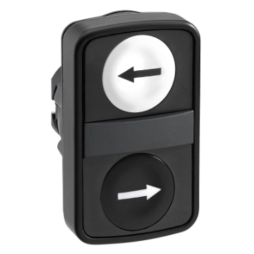 Head for double headed push button, Harmony XB5, White flush and black flush pushbutton Ø22 mm with marking