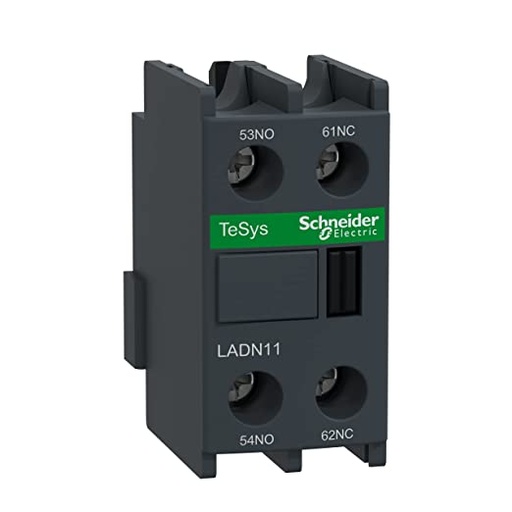 [LADN11] Auxiliary contact block, TeSys Deca, 1NO+1NC, front mounting, screw clamp terminals