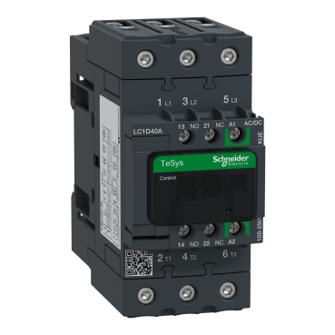 [LC1D40AKUE] Contactor, TeSys Deca, 3P(3 NO), AC-3/AC-3e, 0 to 440V, 40A, 100-250VAC/DC coil, EverLink