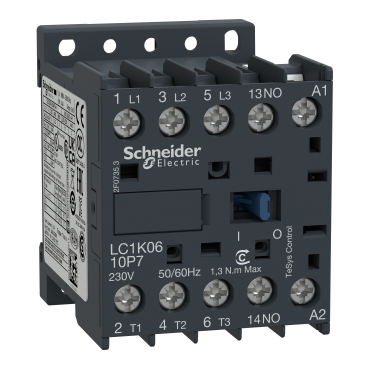 [LC1K061U7] Contactor, TeSys K, 3P, AC-3/AC-3e,<=440V 6A, aux. 1NO, 230...240V AC coil