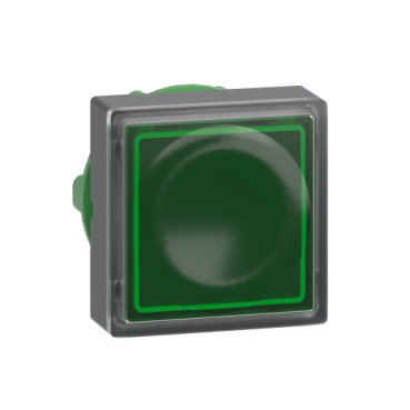 [ZB5CW333] Head for illuminated push button, Harmony XB5, green square square flush, 22mm, universal LED, for insertion of legend
