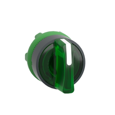 [ZB5AK1333] Head for illuminated selector switch, Harmony XB5, grey plastic, green handle, 22mm, universal LED, 3 positions, stay put