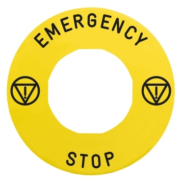 [ZBY9330T] Legend holder 60mm for emergency stop, plastic, Harmony XB4, yellow, for padlocking, marked EMERGENCY STOP